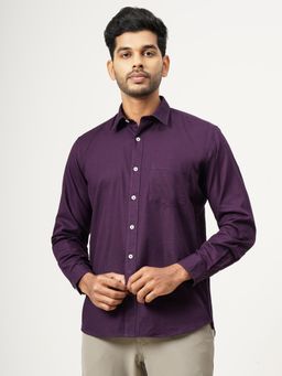 JadeBlue - Purple Cotton Solid Regular Fit Semi Casual Shirt