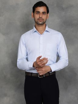 Greenfibre - Sky Blue Cotton Blend Striped Slim Fit Formal Shirt