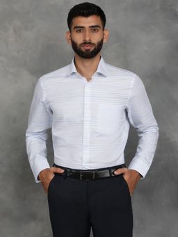Greenfibre - Sky Blue Cotton Blend Striped Slim Fit Formal Shirt
