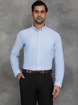 JadeBlue - Light Blue Cotton Solid Full Sleeves Formal Shirt