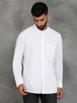 JadeBlue - White Cotton Solid Casual Shirt