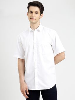 JadeBlue - White Cotton Solid Regular Fit Semi Casual Shirt
