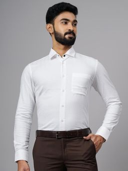 JadeBlue - White Cotton Blend Textured Slim Fit Formal Shirt