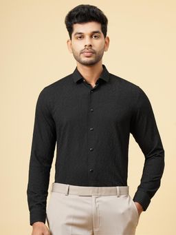 JB Studio - Black Poly Viscose Textured Slim Fit Party Wear Shirt