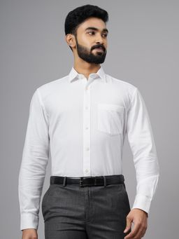 JadeBlue - White Cotton Textured Slim Fit Semi Casual Shirt