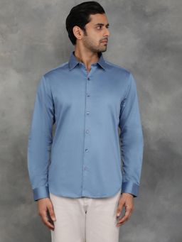 Greenfibre - Blue Cotton Solid Slim Fit Casual Shirt