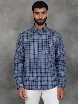 Greenfibre - Blue Cotton Checked Slim Fit Casual Shirt