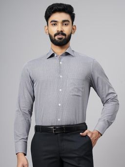 JadeBlue - Black Cotton Checked Slim Fit Formal Shirt