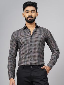 JB Studio - Charcoal Cotton Printed Slim Fit Formal Shirt