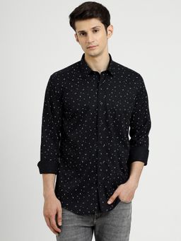 Greenfibre - Black Cotton Printed Regular Fit Casual Shirt