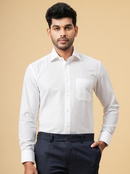 JadeBlue - White Cotton Solid Slim Fit Formal Shirt