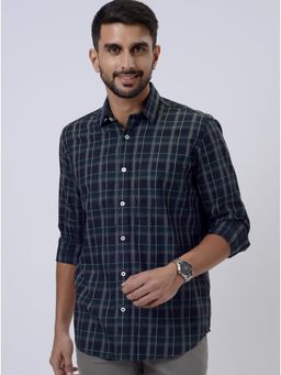 JadeBlue - Navy Blue Cotton Regular Fit Checked Casual Shirt