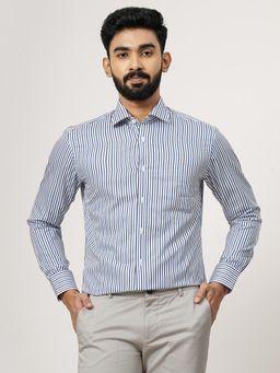 JadeBlue - Light Blue Cotton Striped Slim Fit Casual Shirt