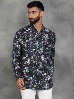 JadeBlue - Black Viscose Printed Full Sleeve Casual Shirt