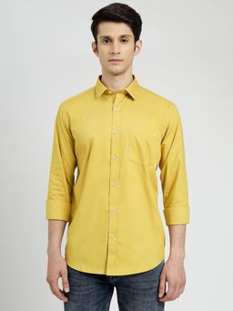 Greenfibre - Yellow Cotton Blend Solid Regular Fit Semi Casual Shirt