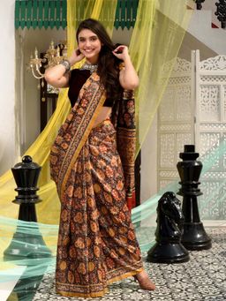 CHARUKRITI - Multicolor Tussar Handwoven Saree With Allover Floral Print with Unstitched Blouse Piece