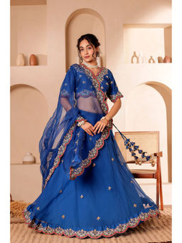 Firann By Shaheen - Blue Lehenga with Blouse and Dupatta (Set of 3)