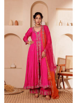 Firann By Shaheen - Pink Kurta with Palazzo and Dupatta (Set of 3)