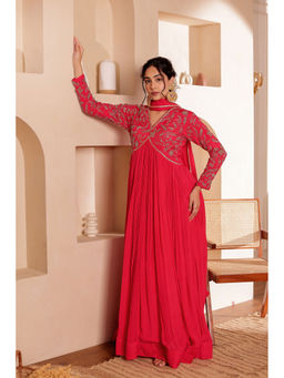 Firann By Shaheen - Pink Anarkali with Pant and Dupatta (Set of 3)