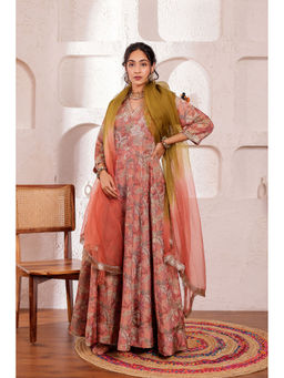 Firann By Shaheen - Mauve Anarkali with Pant and Dupatta (Set of 3)