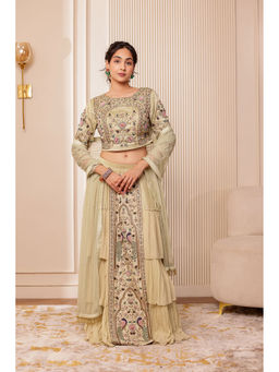 Firann By Shaheen - Beige Lehenga with Blouse and Dupatta (Set of 3)