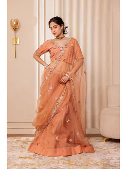 Firann By Shaheen - Nude Lehenga with Blouse and Dupatta (Set of 3)