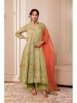 Firann By Shaheen - Green Anarkali with Pant and Dupatta (Set of 3)