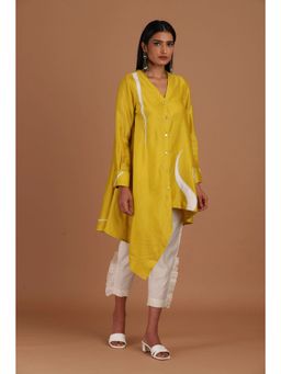 Sandhya Shah - Yellow Rising Sun Shirt Style Tunic with Pant (Set of 2)