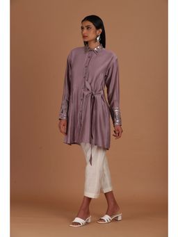 Sandhya Shah - Purple Flame Long Shirt with Pant (Set of 2)