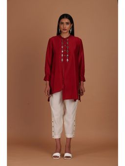 Sandhya Shah - Red Cherry Bomb Short Kurta with Pant (Set of 2)