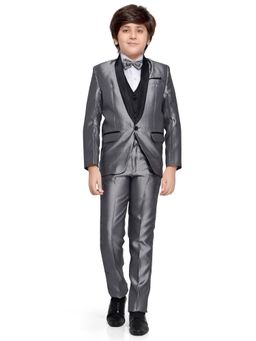 Jeetethnics - Boys Grey Coat Suit With Waistcoat Shirt And Trousers (Set of 5)