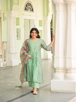 Mahee Jaipur - Seafoam Mint Green Kurta with Pant and Dupatta