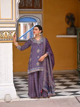 Mahee Jaipur - Blue Ghera Muslin Kura With Palazzo And Dupatta
