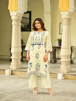 Mahee Jaipur - Off White Floral Print Kurta With Pant