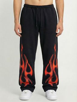 Glito - Men Black Cotton Printed Trackpant