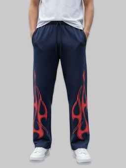 Glito - Men Navy Blue Printed Cotton Trackpant