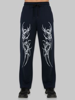 Glito - Men Navy Blue Printed Cotton Trackpant