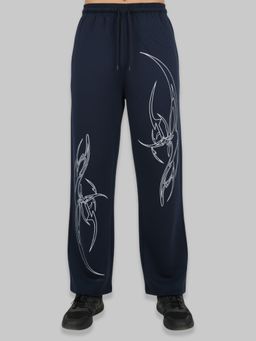 Glito - Men Navy Blue Printed Cotton Trackpant