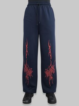 Glito - Navy Blue Men Printed Cotton Trackpant