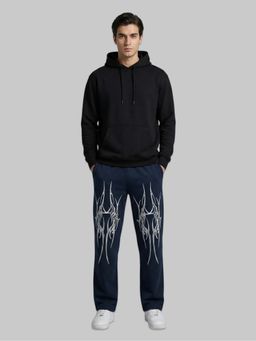Glito - Navy Blue Men Printed Cotton Trackpant