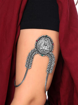 Yellow Chimes - Silver Oxidised Kolhapuri Armlets for Women