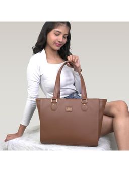 LIVRO - Zinia Womens Vegan Leather Double Handle Tote Laptop Bag-Brown (L)