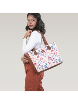 LIVRO - Zinia Womens Vegan Leather Double Handle Tote Laptop Bag-Off White (L)