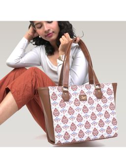 LIVRO - Zinia Womens Vegan Leather Double Handle Tote Laptop Bag-White (L)