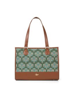 LIVRO - Daisy Womens Vegan Leather Double Handle Tote Laptop Bag-Green (L)