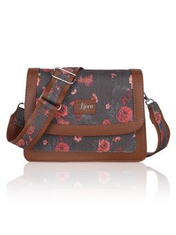 LIVRO - Arrival Premium Womens Vegan Leather Floral Jute Sling Bags with Detachable Strap-Grey (M)