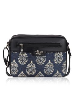 LIVRO - Alipo Womens Vegan Leather Floral Jute Printed Sling Bag with Adjustable Strap-Blue (M)