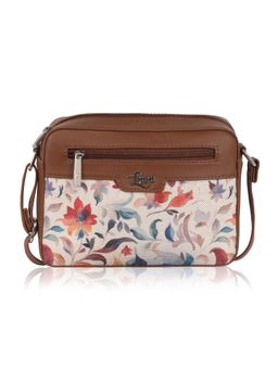 LIVRO - Alipo Womens Vegan Leather Floral Jute Printed Sling Bag with Adjustable Strap-White (M)