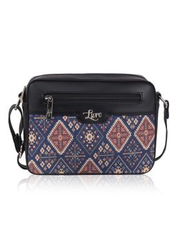LIVRO - Alipo Womens Vegan Leather Floral Jute Printed Sling Bag with Adjustable Strap-Blue (M)