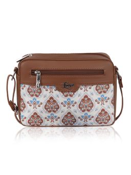 LIVRO - Alipo Womens Vegan Leather Floral Jute Printed Sling Bag with Adjustable Strap-White (M)